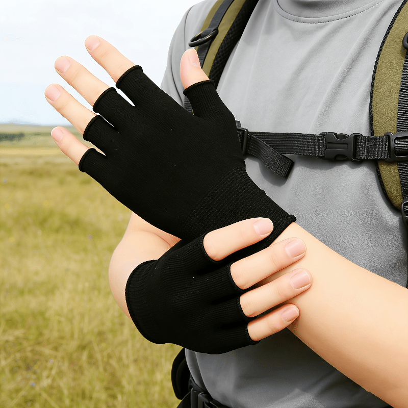 Fingerless Glove Knit - Czarne dzianinowe rękawiczki bez palców, oddychające,
