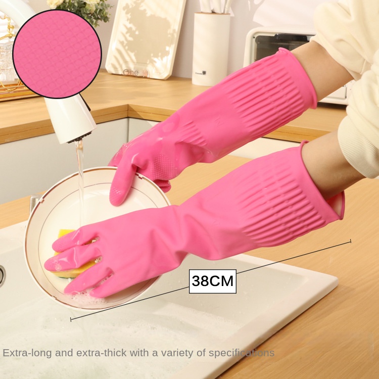 Dish Glove Rubber - 38cm bardzo grube różowe gumowe rękawice
